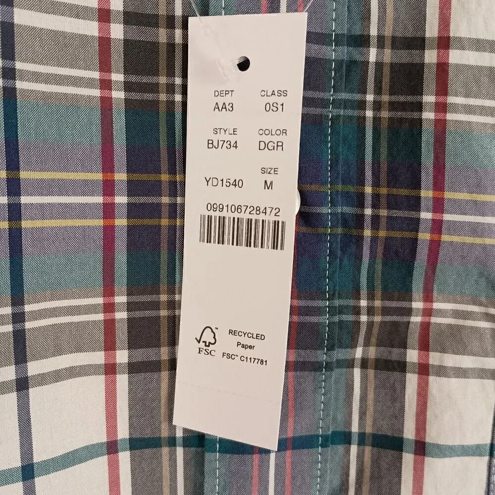 J.Crew Mens Shirt Large Plaid Classic Fit Short Sleeves Pocket BJ734 Cotton NWT